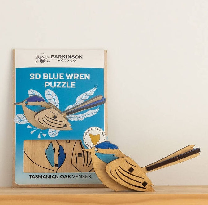 Blue Wren 3D Puzzle in Tasmanian Oak