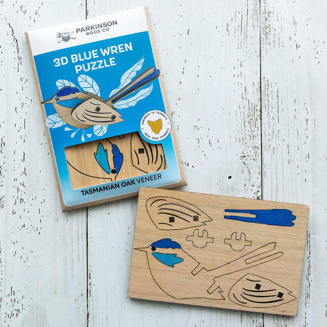 Blue Wren 3D Puzzle in Tasmanian Oak