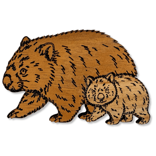 Mother & Baby Wombat Timber Magnet